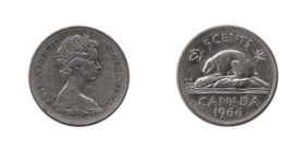 1966 Tiara Portrait, Round, Beaver Design, 5 Cents